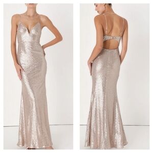 Lulu's Spectacular Moment Rose Gold Mermaid Maxi Sequin Dress Medium